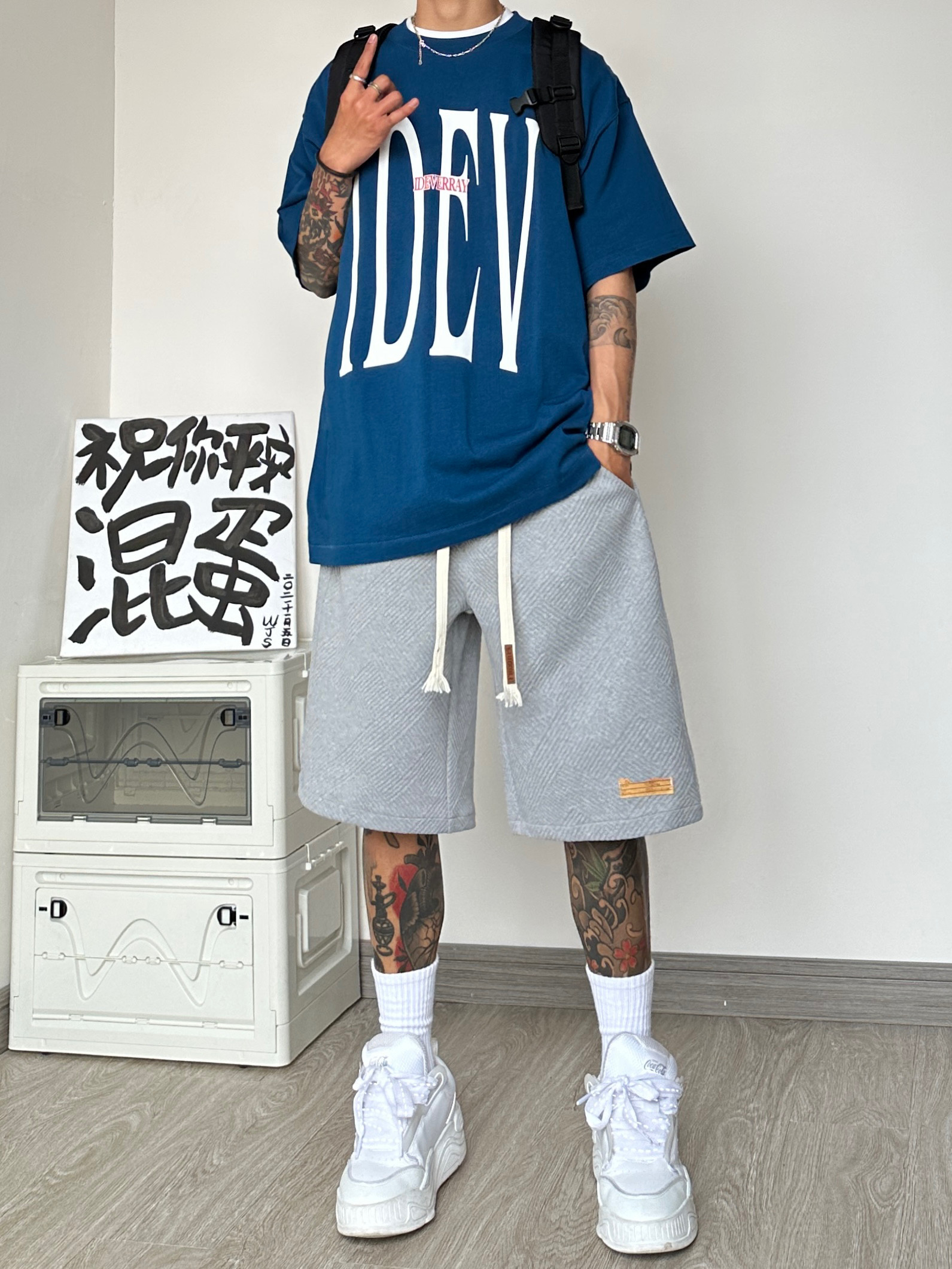 新款高街2023美式潮牌贴标复古短裤港风五分裤DK998-P40-控68,男装牛仔裤,电商A021