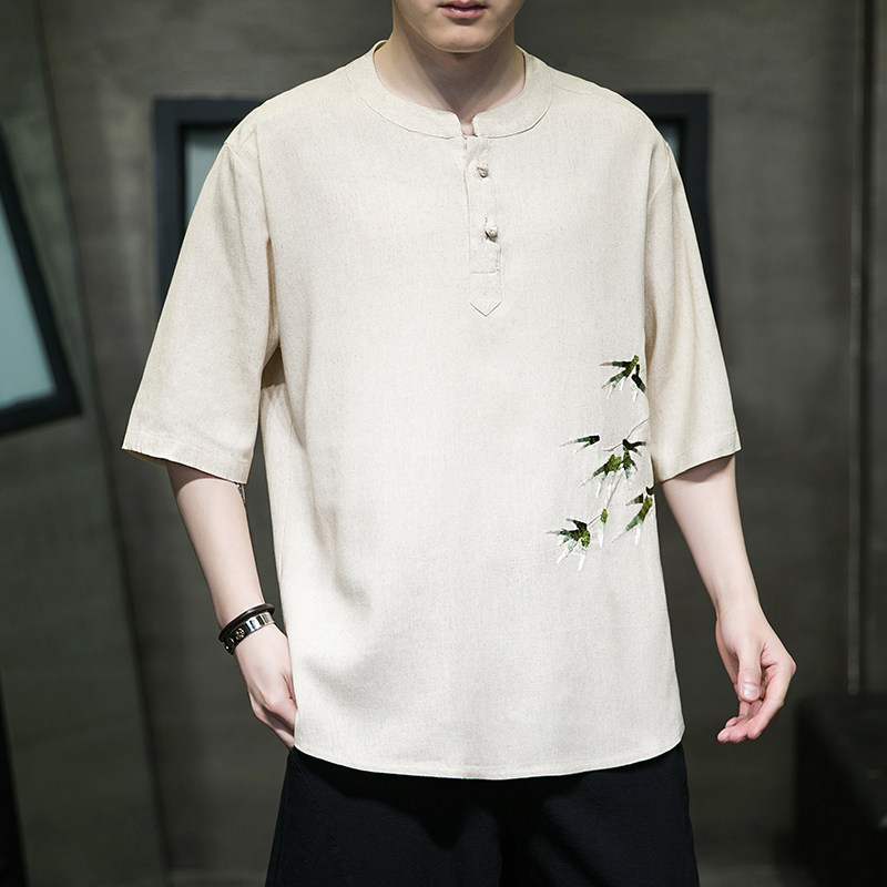 风复古盘扣复古盘扣刺绣休闲短袖大码T恤MT2309-P55图片