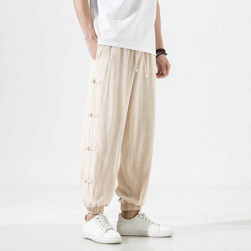 2024风夏季新款棉麻纯色盘扣宽松休闲裤男A021-K22070-P65,男装休闲裤,电商A021