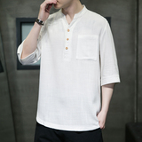 新中式风亚民族风棉麻T恤五分袖休闲T恤半袖汉服MT2301-P45，男装T恤，电商A021