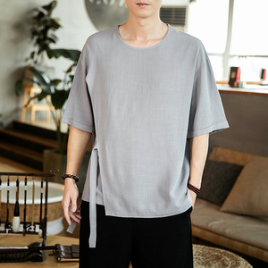大码风夏季棉麻宽松民族风汉服日常T恤男QT4029-T2051图片