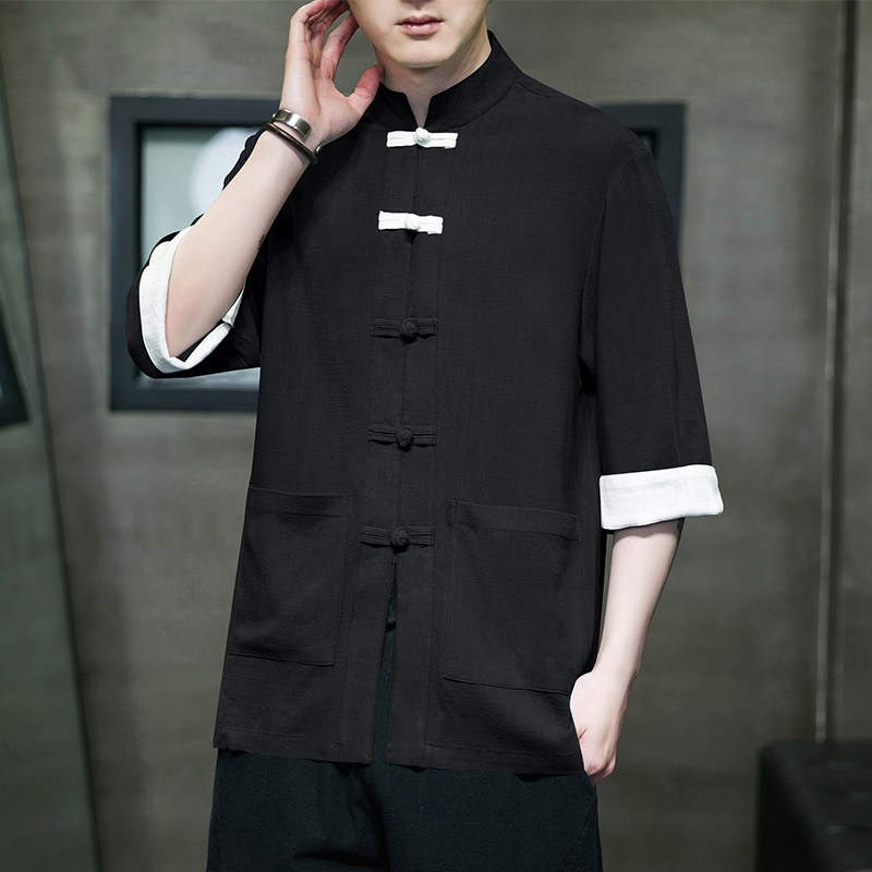 直播品质风复古盘扣服开衫翻袖撞色七分袖男MT2310-P65，男装卫衣，电商A021