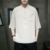 风民族风棉麻T恤五分袖休闲半袖大码MT2301-P45，男装T恤，电商A021