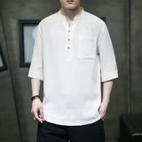 风民族风棉麻T恤五分袖休闲半袖大码MT2301-P45，男装T恤，电商A021