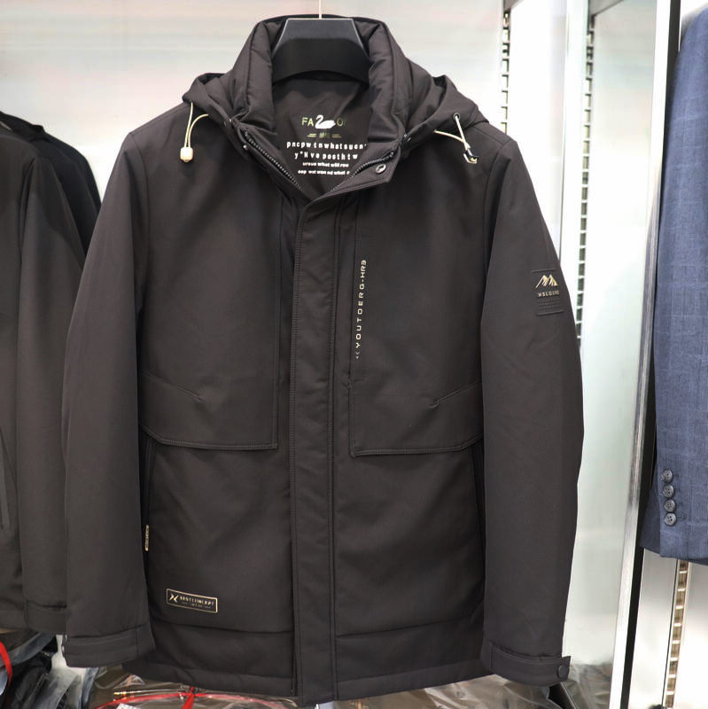 2024冬季新款男装休闲男士简约可脱卸帽活套鹅绒服外套断码处理