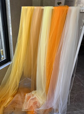橙色淡黄纱幔网纱布料幼儿园环创瀑布纱装饰婚礼场景布置轻透软纱
