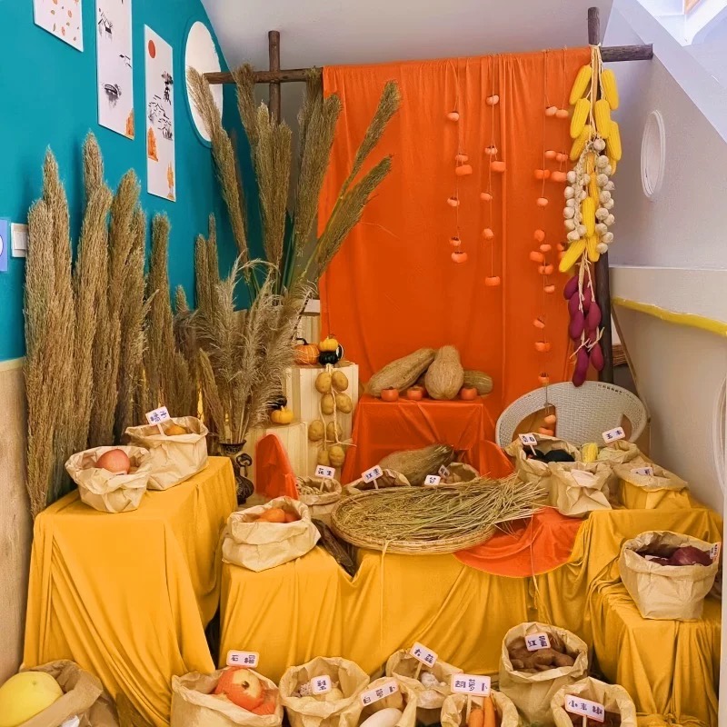 秋天幼儿园自然角布幔环创氛围装饰背景布晒秋收场景布置挂饰挂布
