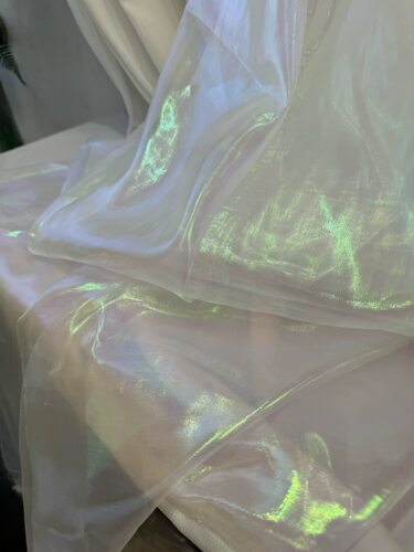 设计师面料镭射幻彩欧根纱七彩礼服婚庆网纱渐变透视布料diy装饰