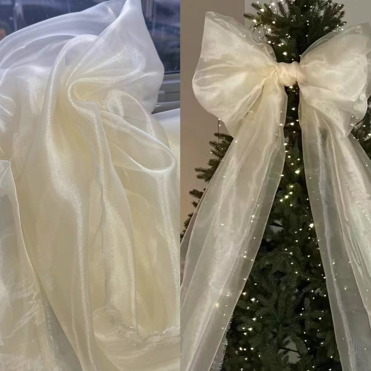 香槟圣诞婚礼节庆装饰蝴蝶结珠光水晶欧根纱布料背景纱幔设计布料