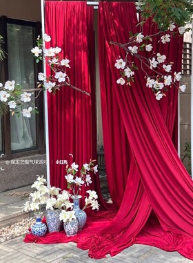 安哥拉红色深红酒红色暗红弹力布垂感面料婚礼节日学校布景布料