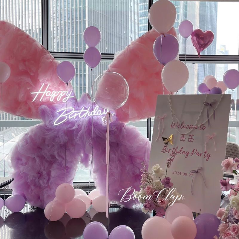 网红小红书同款蝴蝶纱生日背景大号蝴蝶装饰粉紫色软纱网纱纱幔