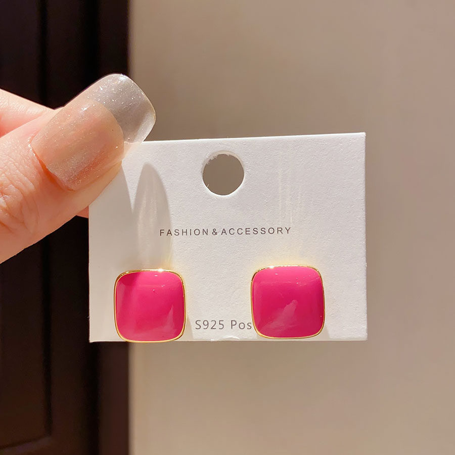 复古滴釉几何方形洋气玫红色耳钉女2025年新款潮耳环复古气质耳饰,饰品/流行首饰/时尚饰品新,耳环,淘宝优惠券,粉丝福利购,淘宝优惠卷