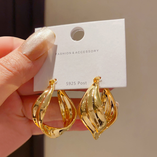 欧美风金属冷淡风扭曲夸张耳圈耳环女轻奢高级感18K金色耳坠耳饰