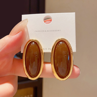 2025新款复古椭圆夸张树脂耳钉女轻奢高级感大气夸张大耳环耳饰