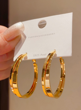 欧美风金色圆圈圈耳圈耳环女简约高级感时尚百搭耳饰2026年新款