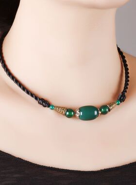 红玛瑙短项链民族风饰品原创手工编织配饰百搭锁骨链装饰品颈链女