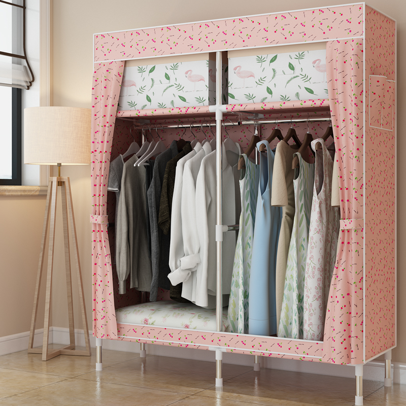 唐堂富柜简易牛津布衣柜双人大号钢架加固加厚25mm钢管折叠大衣橱