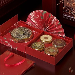 锦上添花双圆礼盒虫草石斛五拼八拼滋补品红色橙色通用包装盒空盒