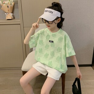 童装女童网红韩版儿童夏季短袖T恤2026新款时髦春夏上衣洋气衣服