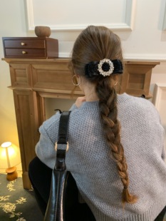 高级感饰品韩国气质百搭黑色丝绒蝴蝶结后脑勺半扎发夹女弹簧夹女