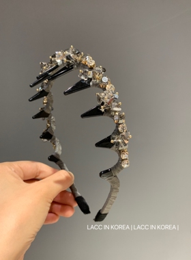 韩国精致水晶串珠发卡带齿发箍2025新款压发轻奢带钻头饰头箍女