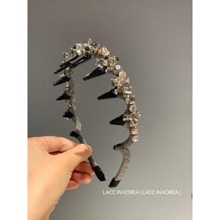 韩国精致水晶串珠发卡带齿发箍2025新款压发轻奢带钻头饰头箍女