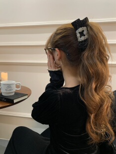 上新减10 ～2026新款高级感黑色丝绒蝴蝶结发夹弹簧夹顶夹发夹女