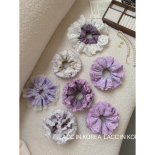 韩国法式 紫色少女丸子头发饰 重工蕾丝公主风芭蕾大肠发圈2025新款