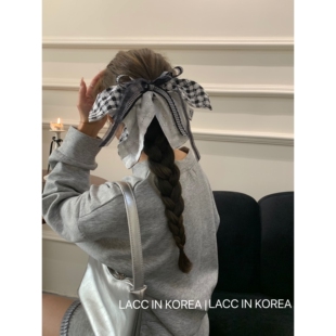 韩国复古蕾丝格纹大蝴蝶结发夹2025新款半扎发顶夹高级感发饰女