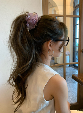 韩国甜美欧根纱紫色花朵发夹2025新款高马尾鲨鱼夹气质盘发抓夹女