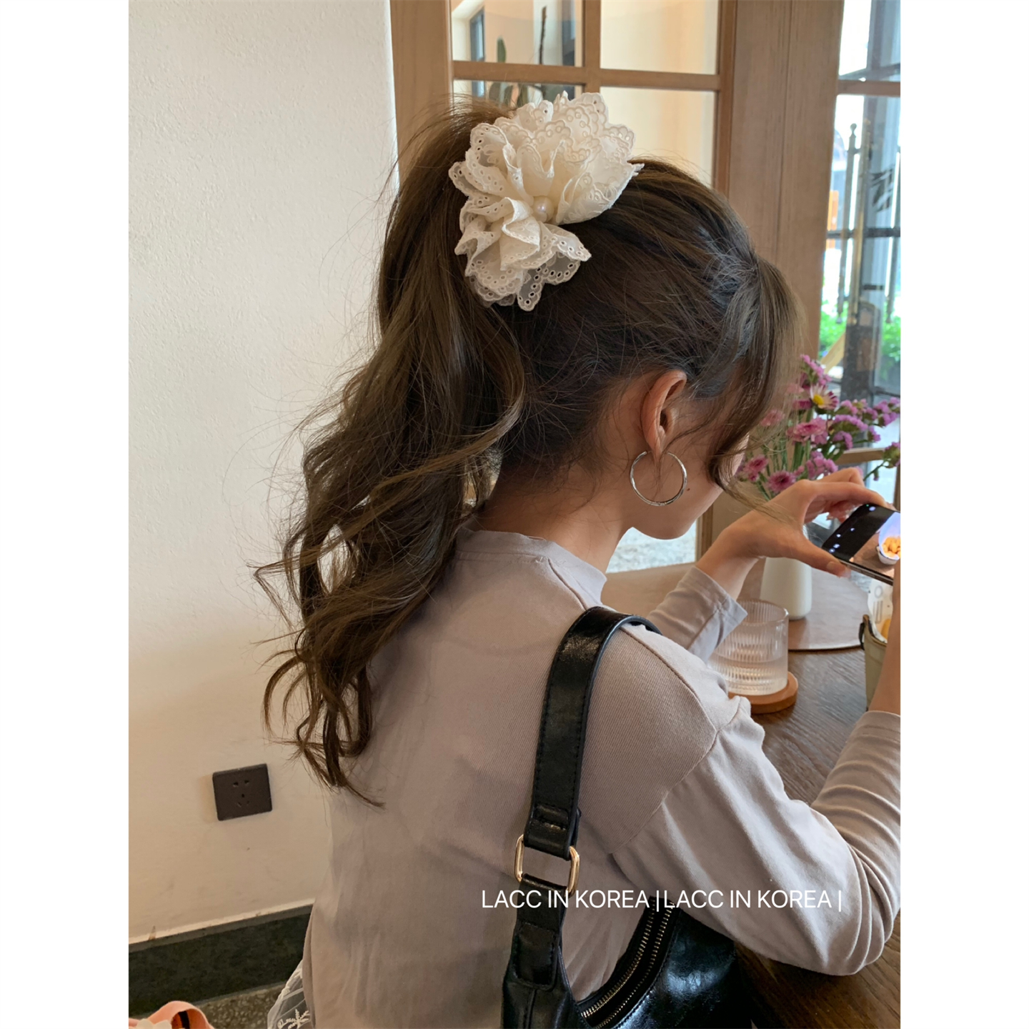 韩国蕾丝花边绣球香蕉夹2025新款温柔扎马尾后脑勺竖夹抓夹发饰女