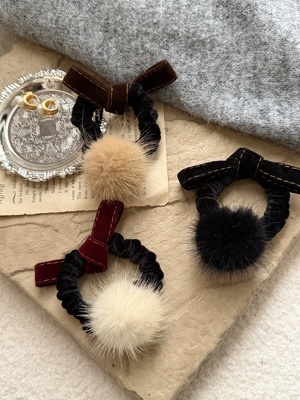 韩国进口丝绒水钻蝴蝶结发圈