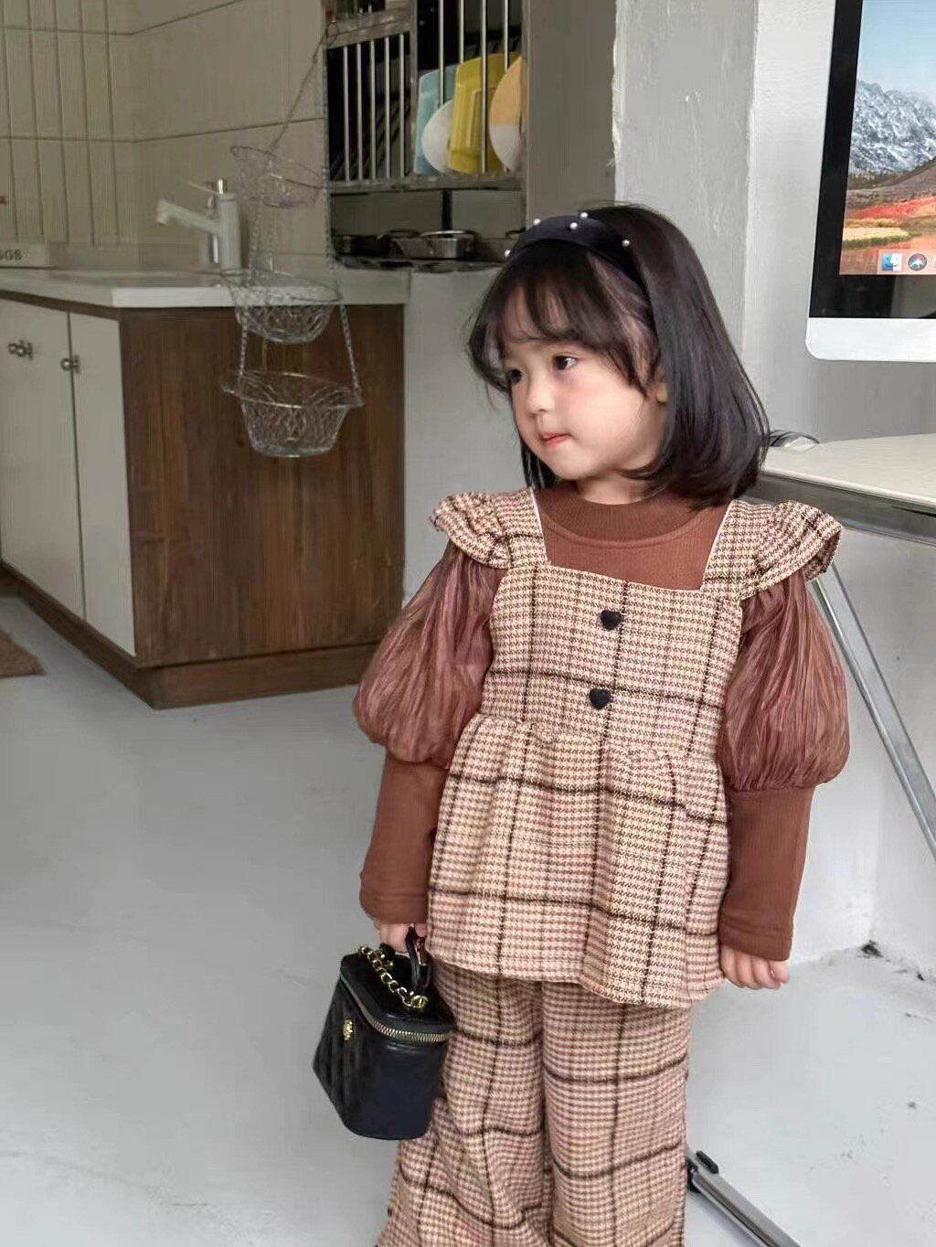女童秋冬套装儿童森系马甲打底裤子三件套断码特价