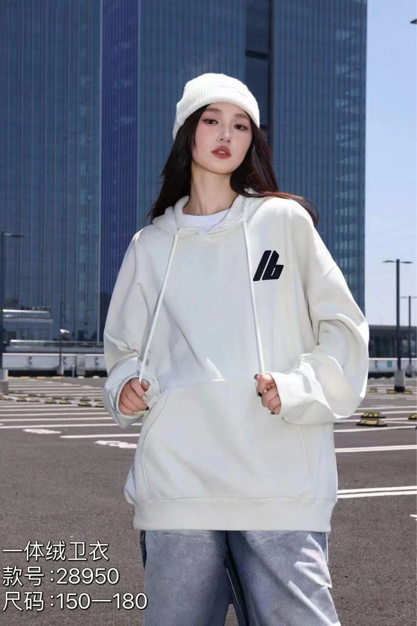 2024年冬季新款男女大童加绒卫衣150-180码一体绒连帽衫卫衣