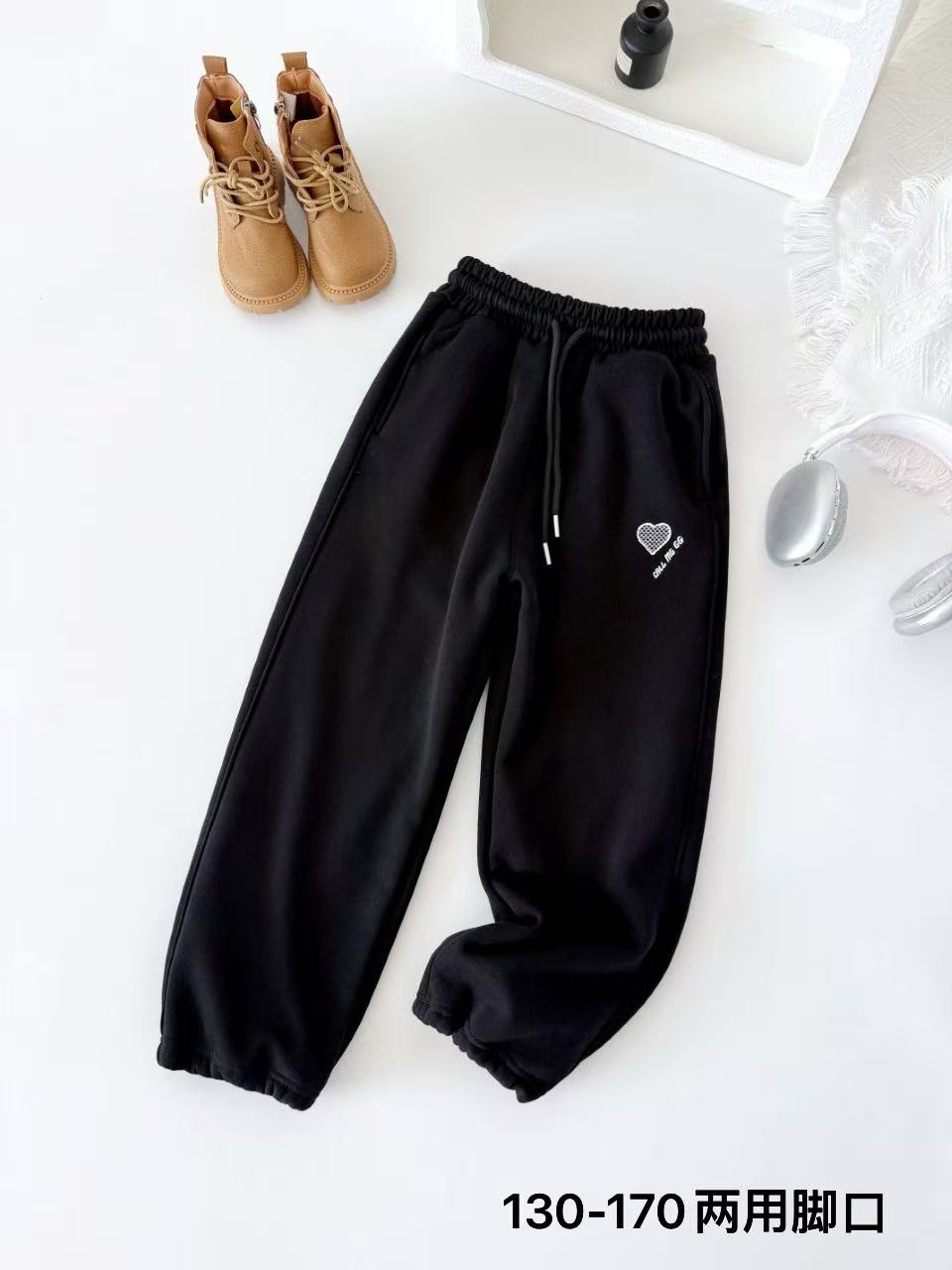 双层加厚卫裤口两穿新款男童女童运动裤中大冬季新款加厚休闲裤子