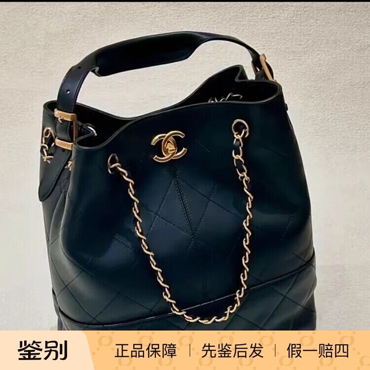 奢店代购 2025a新款正品 CHANEL/香奈儿 麂皮效果牛皮水桶单肩包