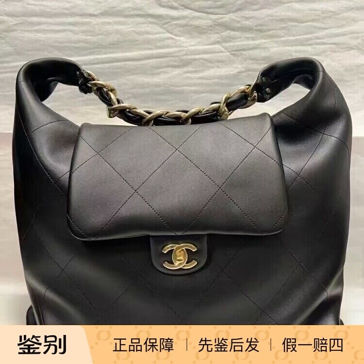 奢店代购 2025k 新款正品 CHANEL/香奈儿 超大号牛皮腋下嬉皮手袋