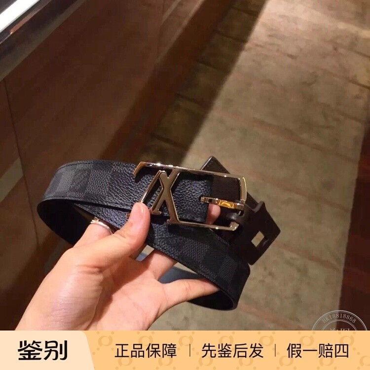 新款 奢店海淘 2024 LV经典棋盘格灰色针扣腰带M6057U 30mm