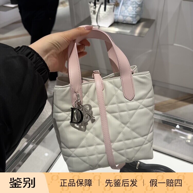 奢店代购 2026 新款正品 DIOR/迪奥 Toujours 拼色竖版羊皮水桶包