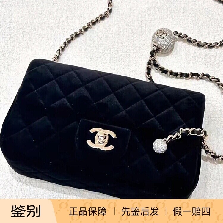 奢店 2025a 新款正品 CHANEL/香奈儿 丝绒水钻可调节扣cf迷你手袋