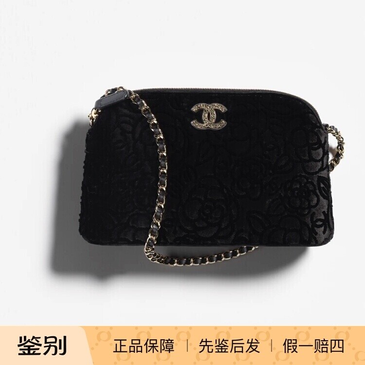 奢店代购2025a新款 CHANEL/香奈儿 丝绒山茶花贝壳链条手拿单肩包