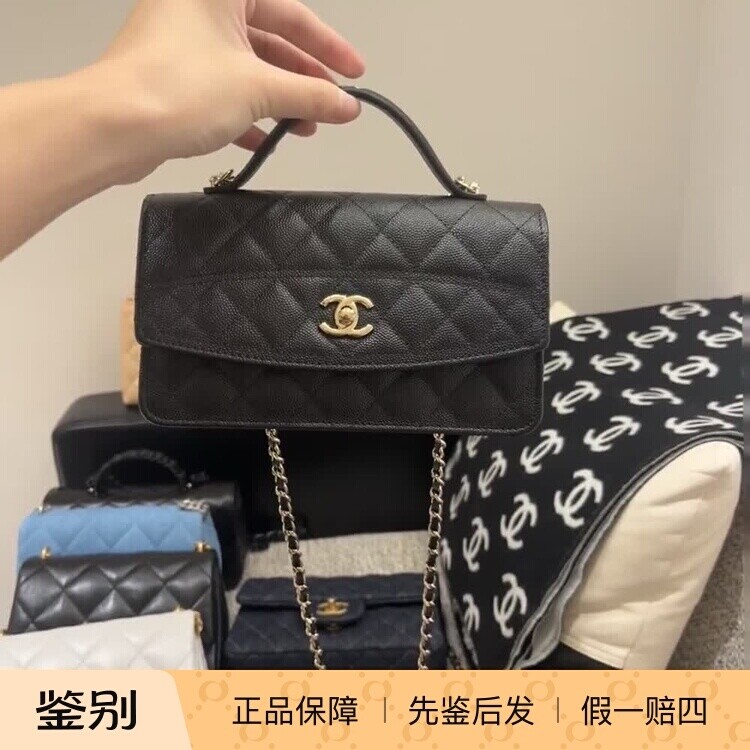 新款奢店代购 2025cChanel/香奈儿 荔枝纹牛皮链条单肩风琴手拿包