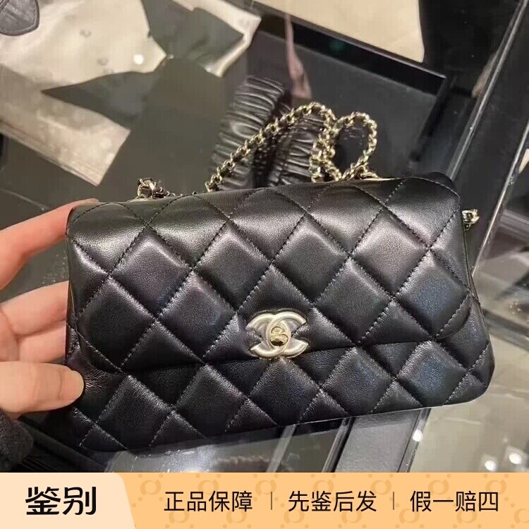 奢店代购 2025s 新款Chanel/香奈儿 羊皮菱格链条单肩斜挎麻将包