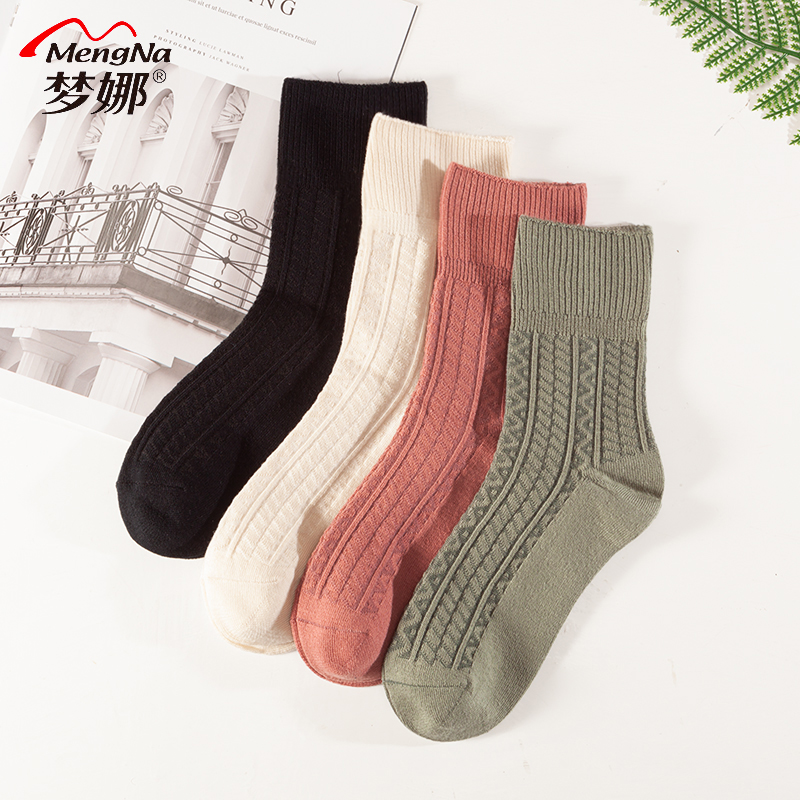 梦娜保暖女羊毛双针棉袜超市款