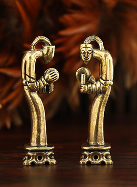 黄铜三星堆鼓手打京人像摆件