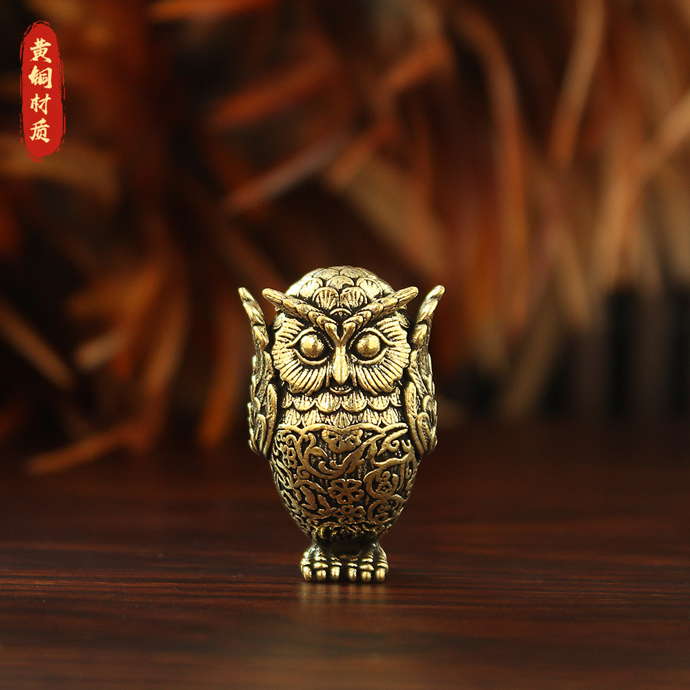 黄铜猫头鹰家居装饰品创意微景观可爱室内客厅儿童房个性酒柜摆设