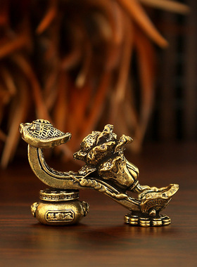 灵芝百财如意黄铜工艺三件套造景