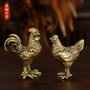 新款黄铜生肖鸡大公鸡母鸡一对纯铜金鸡生财家居客厅桌面茶宠摆件