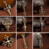 黄铜金刚柱降魔杵普巴柱橛多股藏式 铜器复古做旧钥匙扣挂件链吊坠