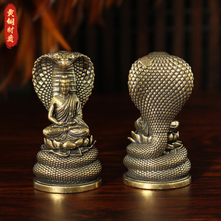 黄铜那伽护佛释迦摩尼佛像摆件复古中式蛇护佛陀佛像神龛供奉摆件